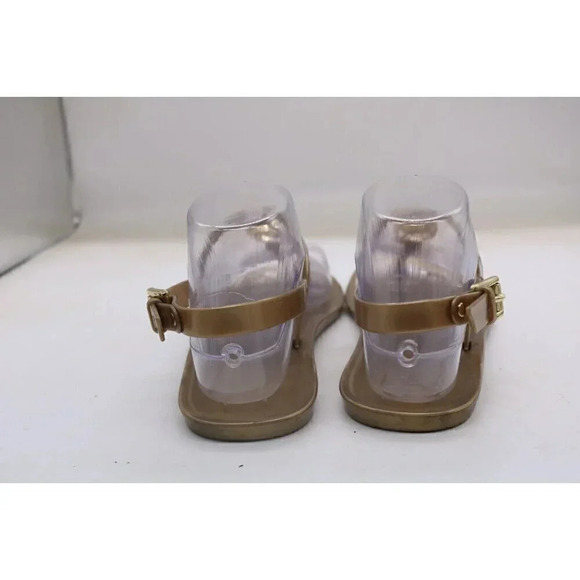 Michael Kors Womens Lillie Gold Size 7 MK Logo Plate Jelly Thong PVC Sandals - Picture 5 of 11